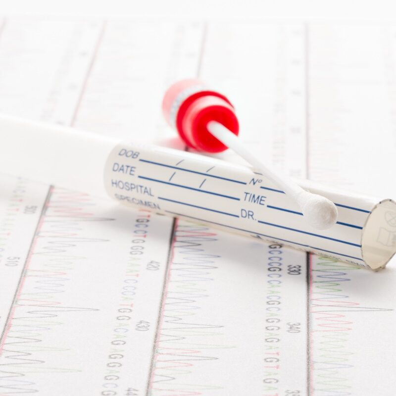 DNA, DNS test tube and cotton swab, wipe test